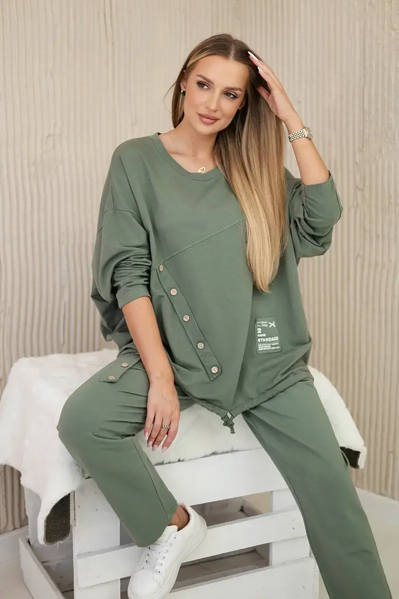 Włoski Oversize bavlněný komplet teplákové + kalhoty khaki