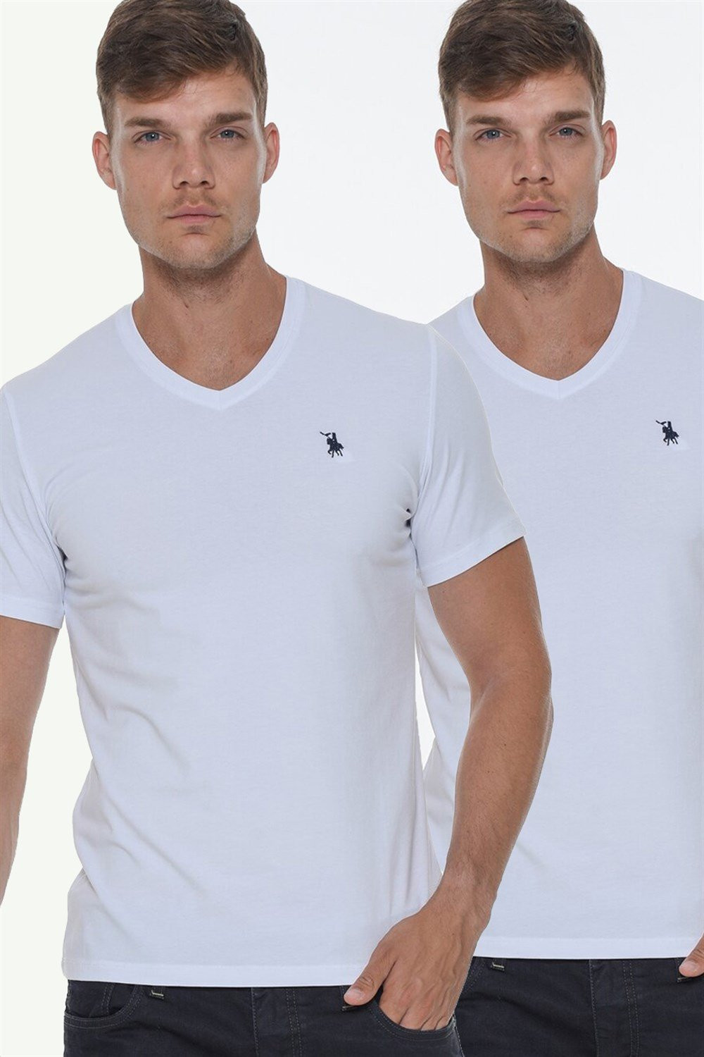 DOUBLE SET T8568 DEWBERRY V-NECK MEN'S T-SHIRT-WHITE-WHITE