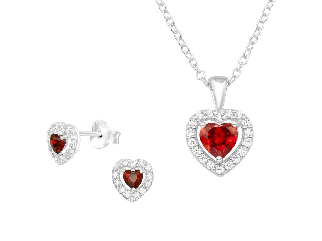 Bangles.cz Set náušnice + řetízek Červené Srdce + dárková krabička 2694