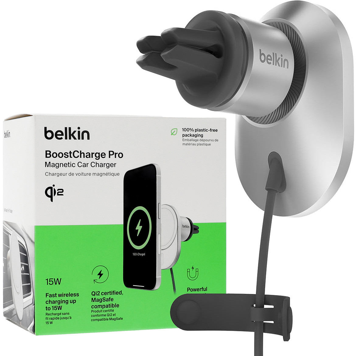 Držák do auta do mřížky Belkin s nabíječkou Qi2 15W pro MagSafe kabel