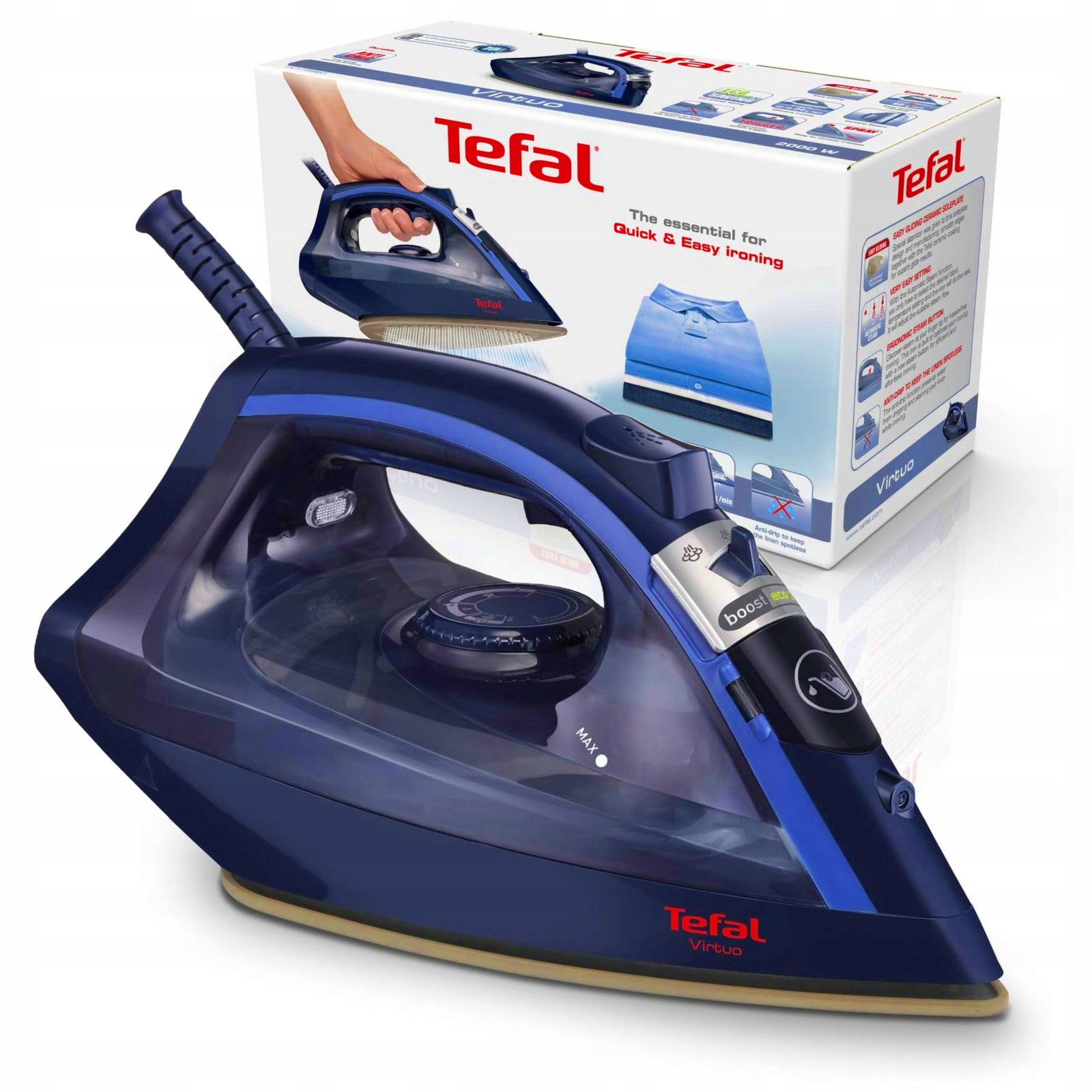 Tefal Žehlička Parní Virtuo Modrá Tmavě Modrá Silné Provedení 2000 W