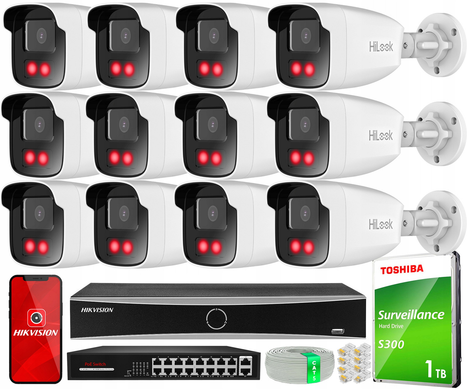 Ip monitorovací set 12x 4MPx kamera IPCAM-B4-50IR HiLook by Hikvision