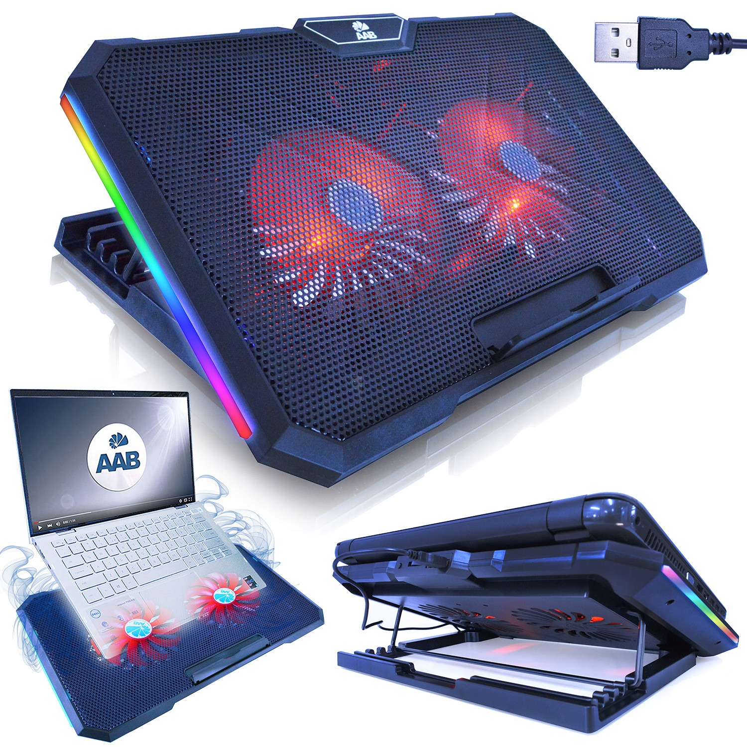 Chladící Podložka Stojan Pod Notebook 10-17'' Chladicí Notebook Usb Rgb