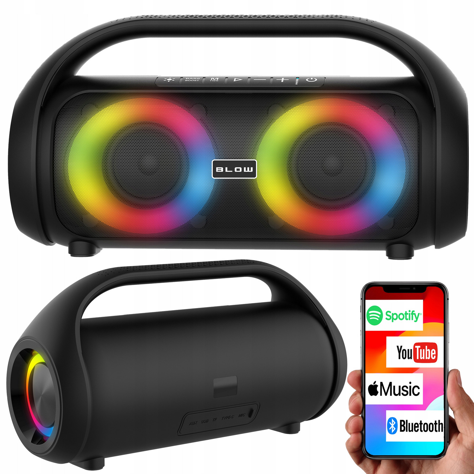 Bluetooth Reproduktor Přenosný Bezdrátový Voděodolný IPX5 Fm Rádio Usb Rgb