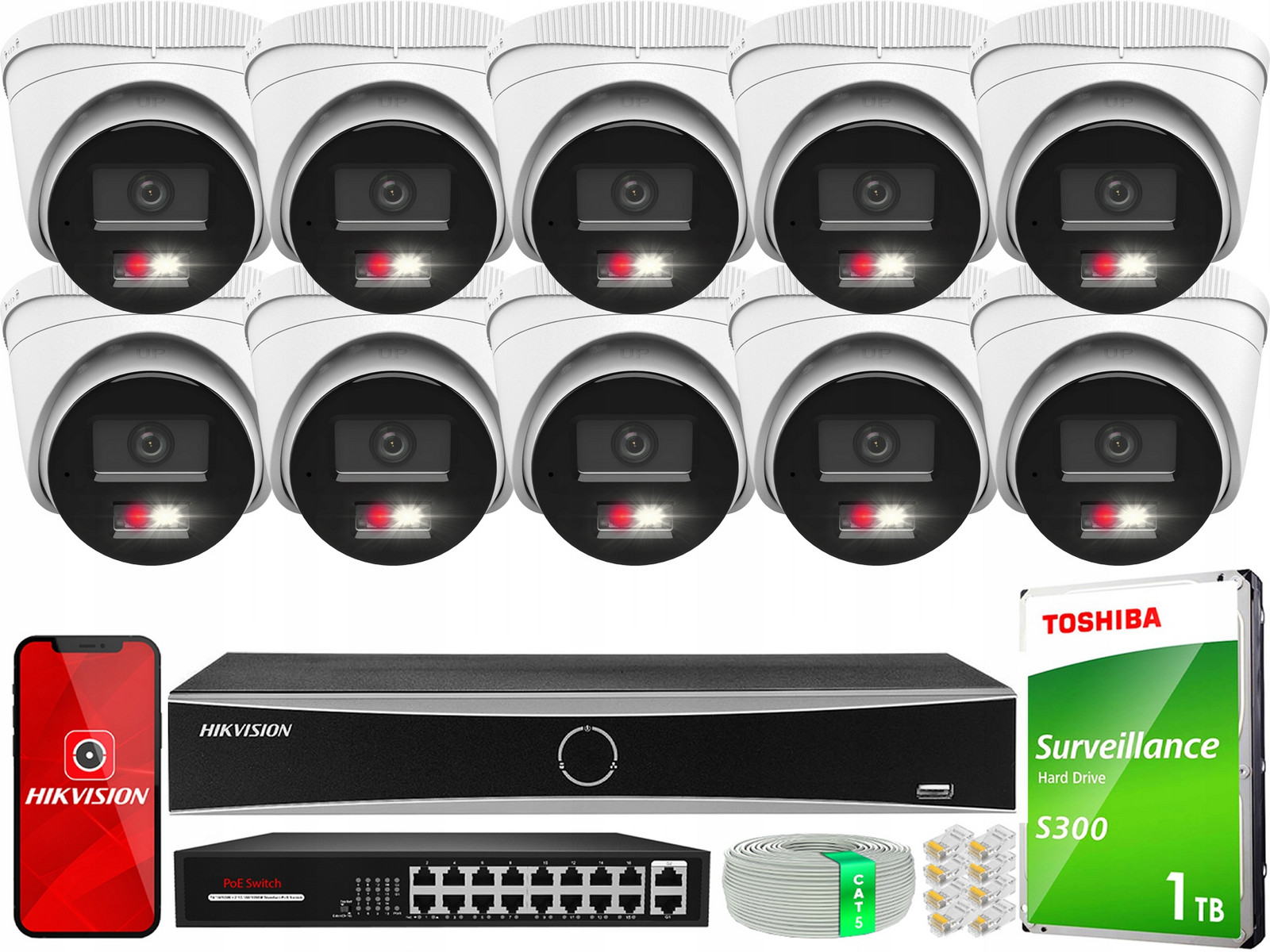 Monitorovací sada 10x IPCAM-T4-30DL 4MP Ir 30m HiLook by Hikvision