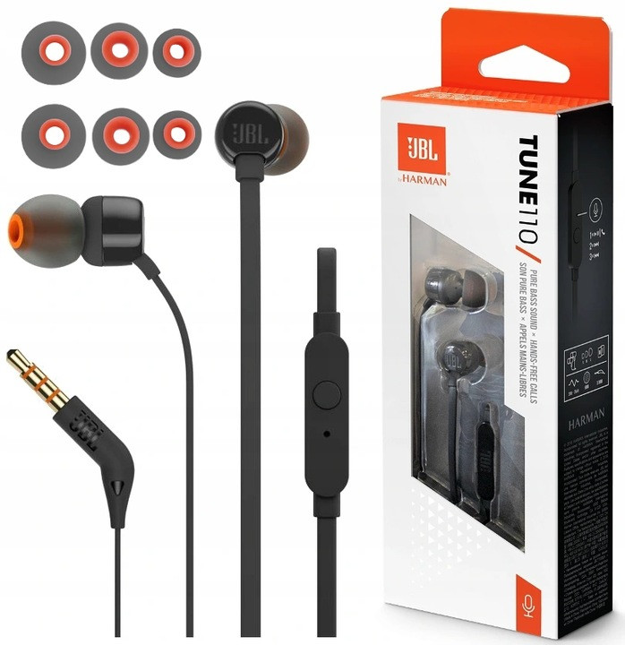 Drátová sluchátka do uší na kabelu mini Jack 3,5 mm Jbl Tune 110 Černá