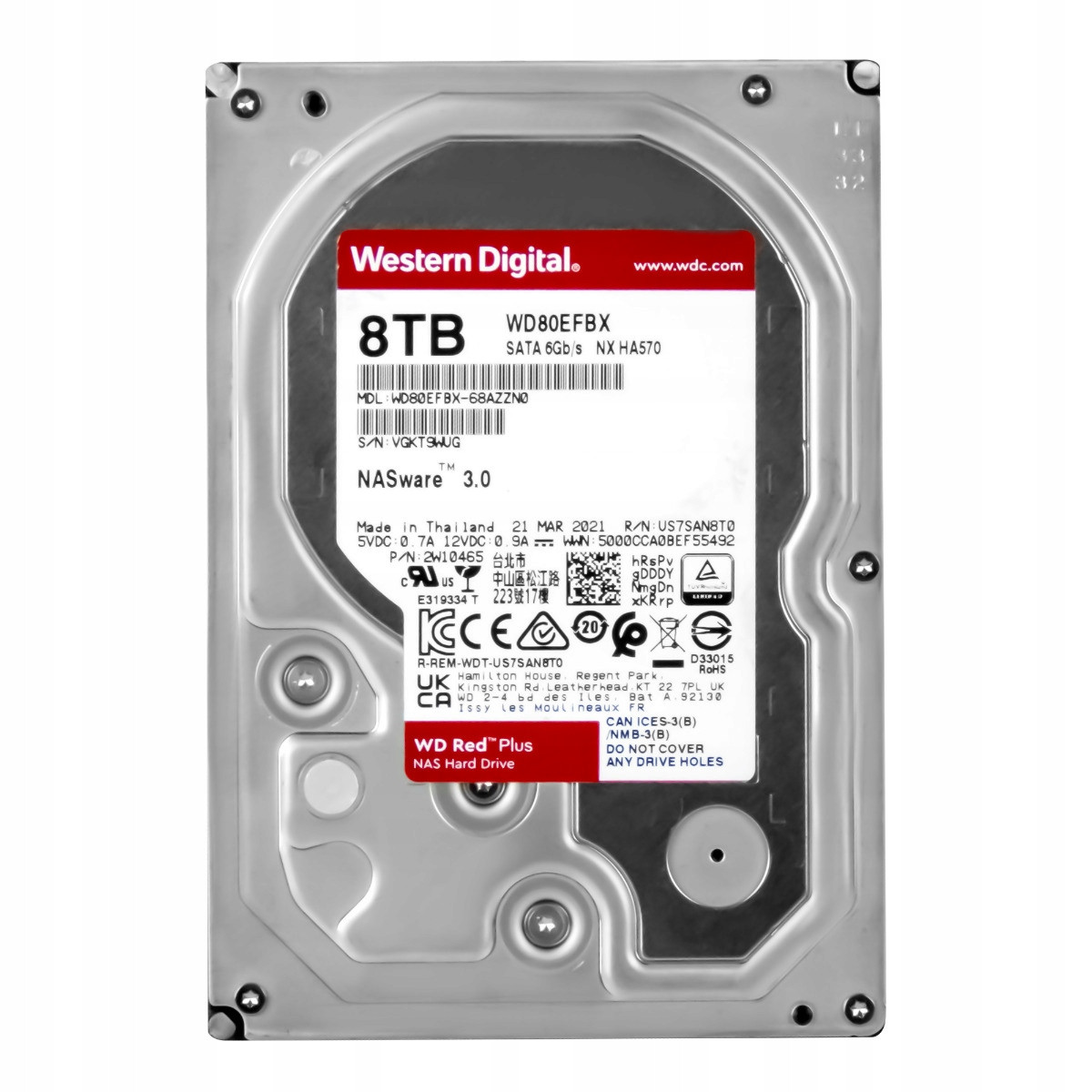 Wd Red Plus 8TB 5,4K 256MB Sata III 3,5'' WD80EFBX NASware 3.0