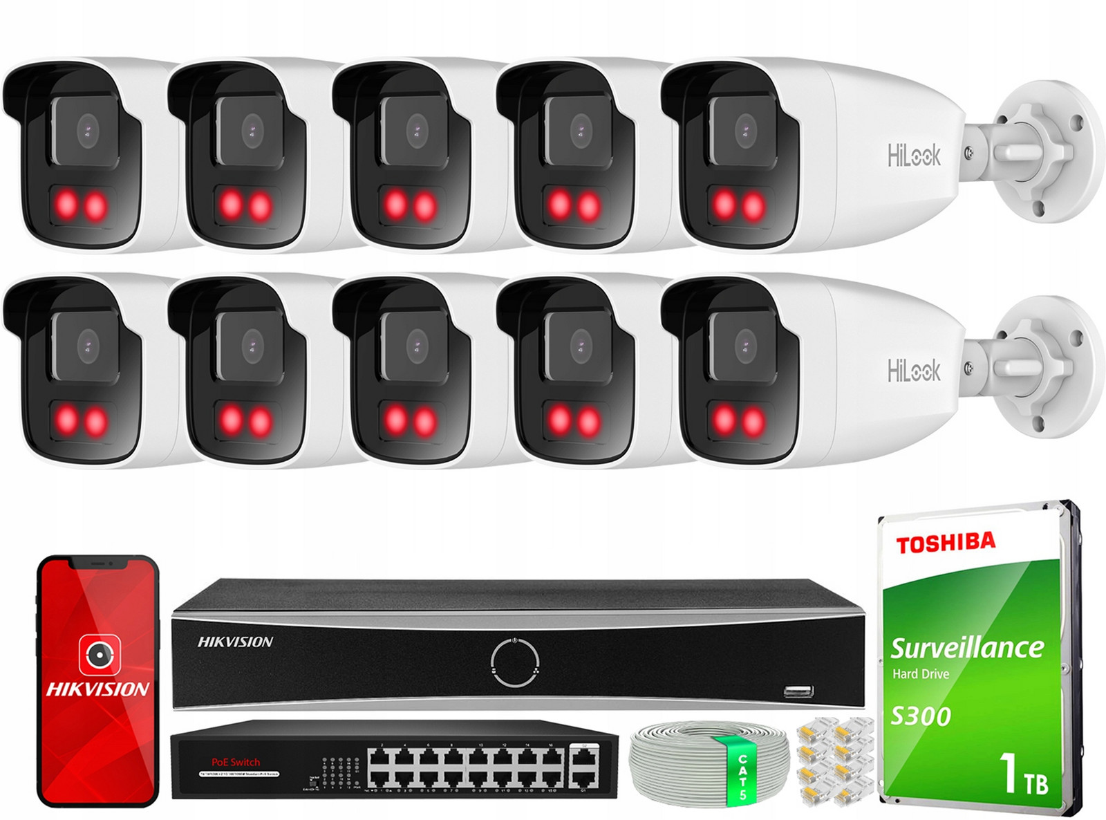 Ip monitorovací set 10x 4MPx kamera IPCAM-B4-50IR HiLook by Hikvision