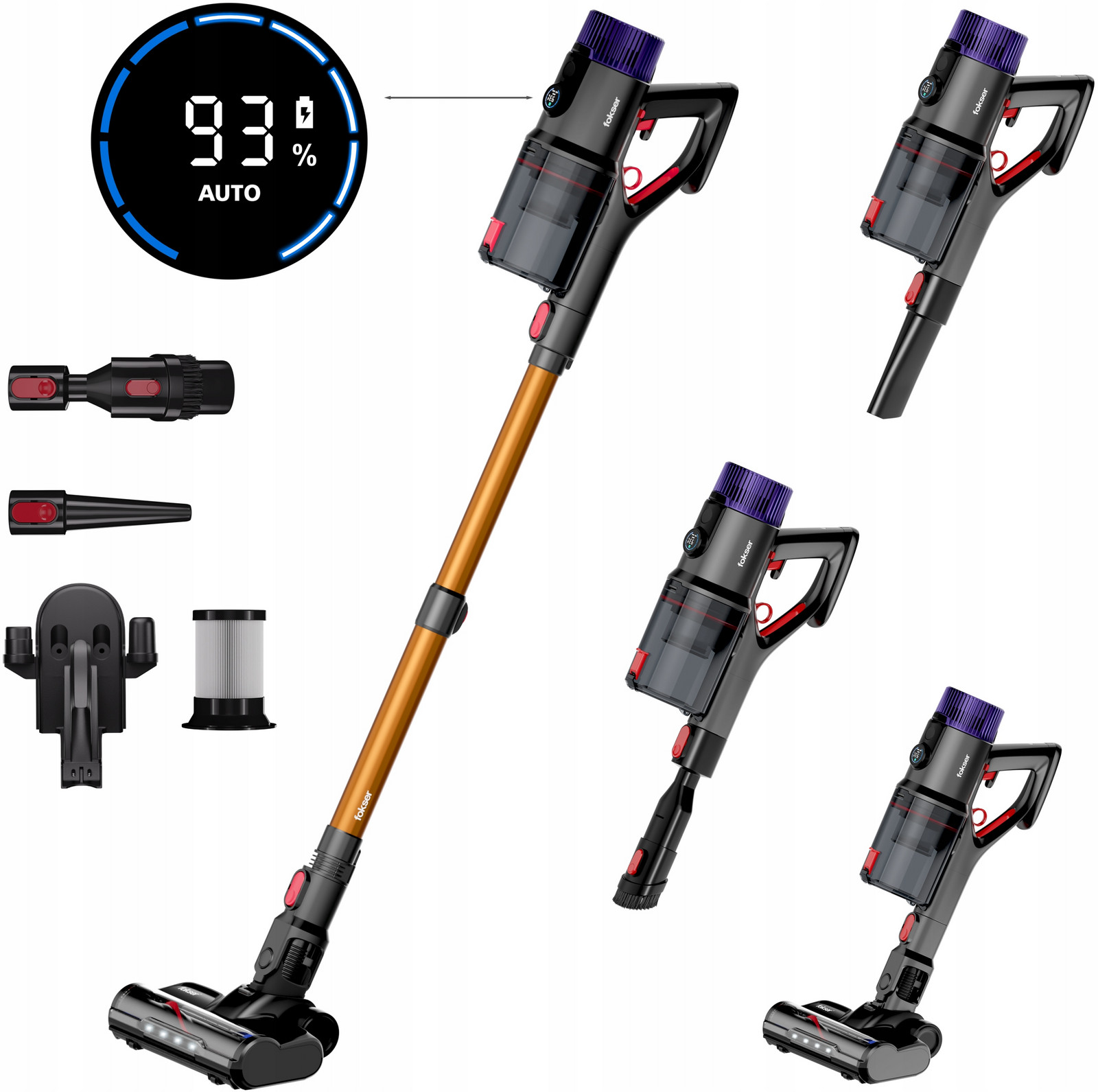 Bezdrátový Tyčový Vysavač Foksier V11 5v1 Led 600W Výkonný