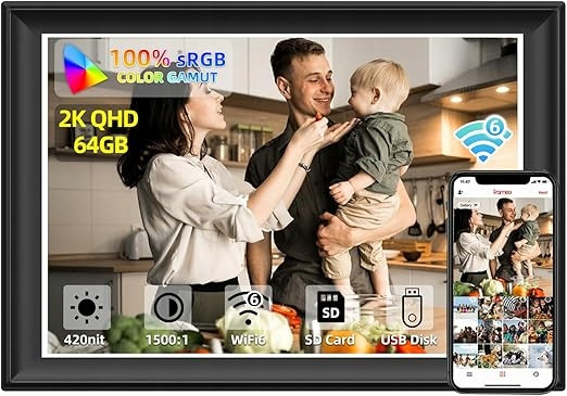 Digitální rámeček na fotografie 64 Gb 2K Wi-Fi 6 a 5G digitální rámeček na fotografie