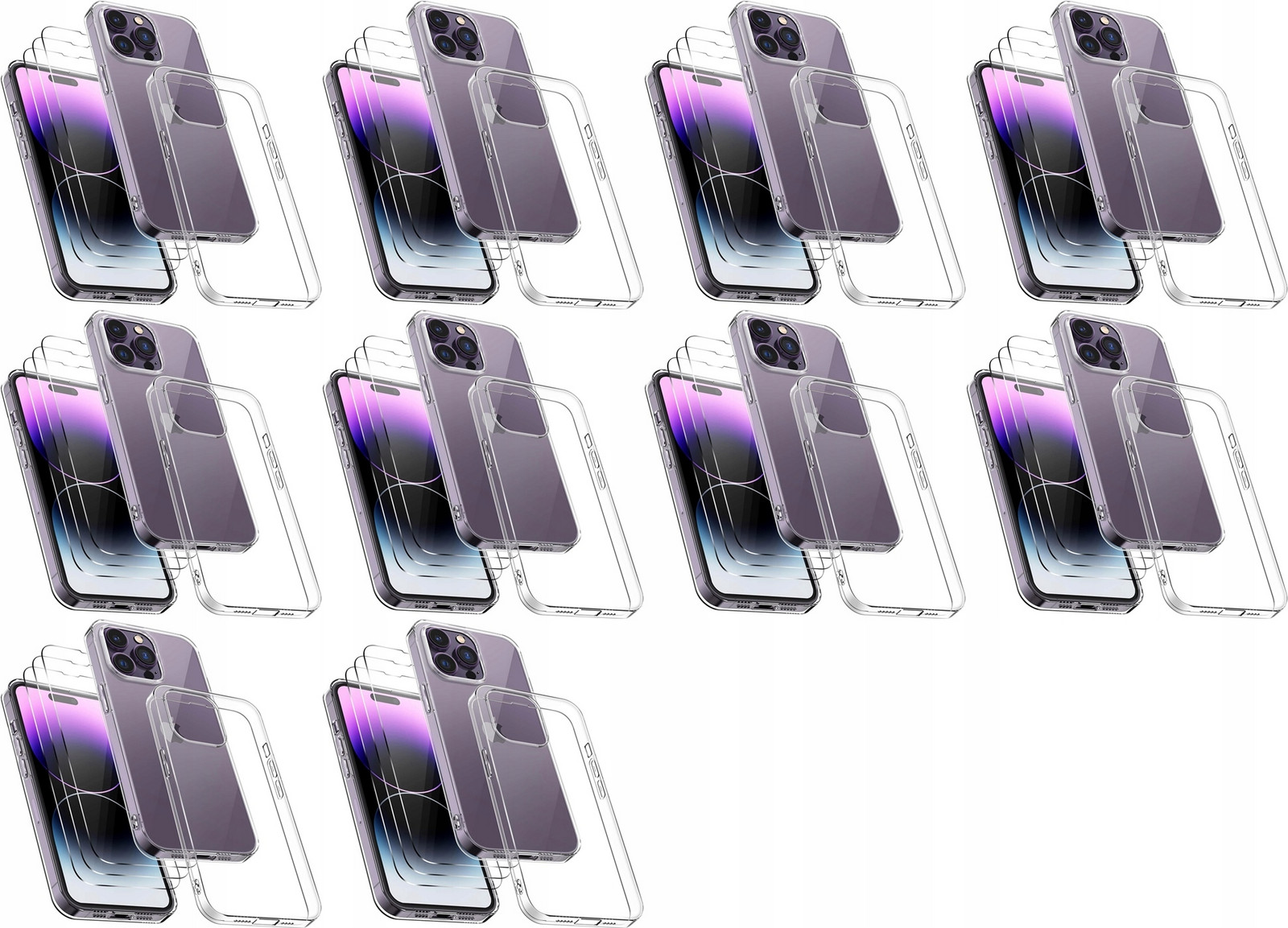 10x Sada Pouzdro Iphone 14 Pro Max Bezbarvý Silikon +3x Tvrzené Sklo