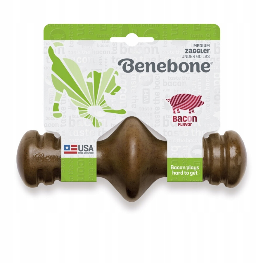 Benebone Zaggler S Slanina Bezpečné odolné kousátko pro psa 14 cm
