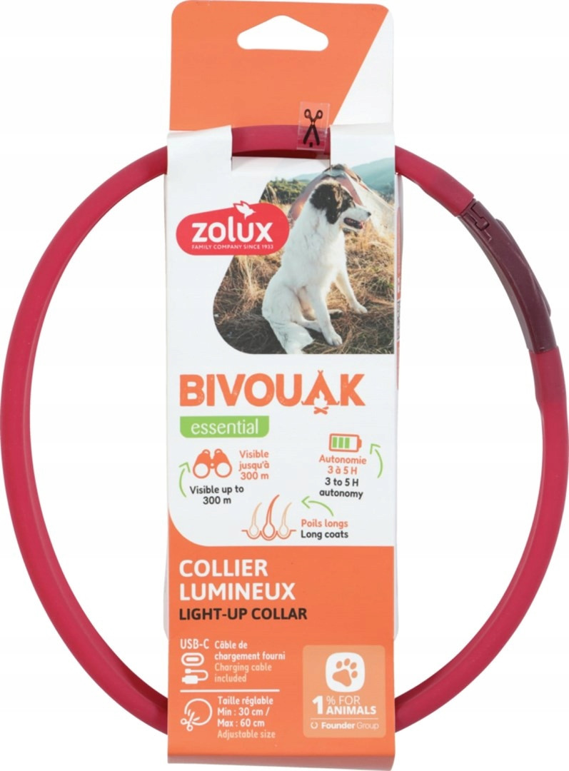 Zolux Led obojek silikon Bivouak červený