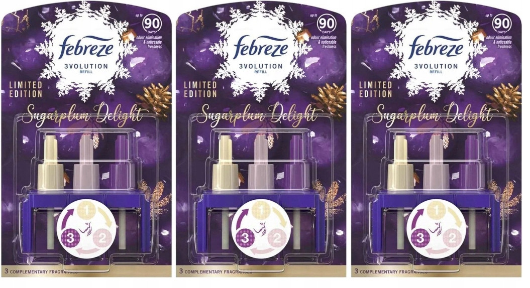 3x Ambi Pur 3 Volution Sugarplum Delight 20ml Náplň Náhradní