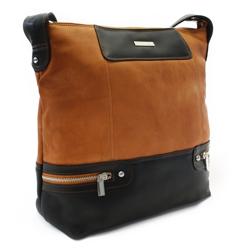 Kožená zipová kabelka Arwel 6933­ - hnědá-černá