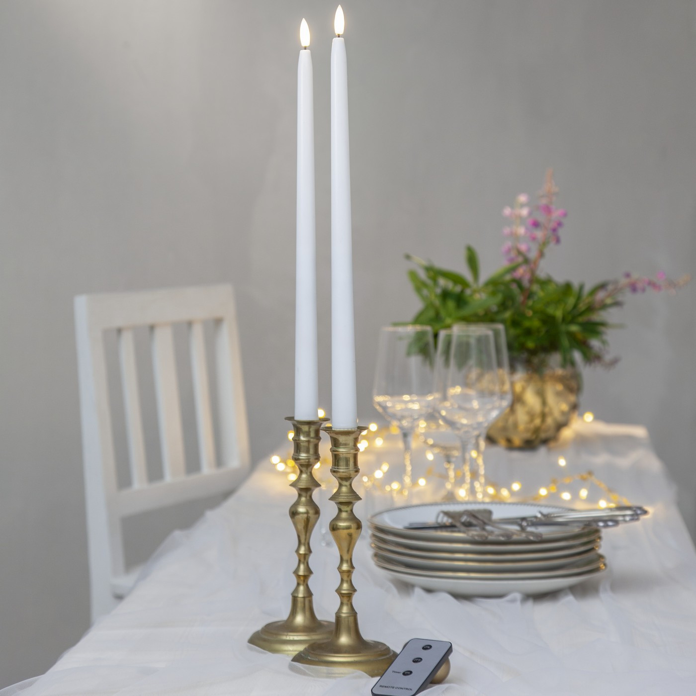 LED svíčka s časovačem 2 ks výška 38 cm Star Trading Flamme Slim - bílá