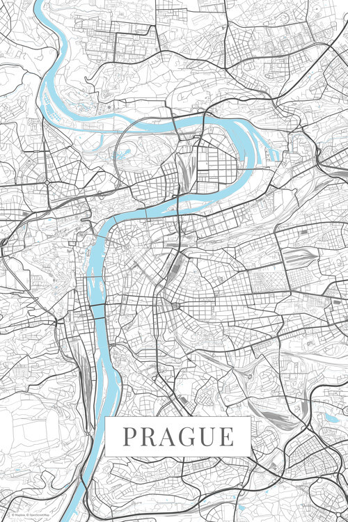POSTERS Mapa Praha white, 26.7 × 40 cm