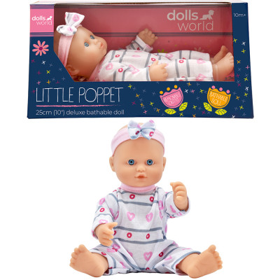 Dolls World Koupací panenka Klárka 25 cm s odnímatelným oblečkem a čelenkou