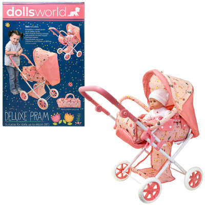 Dolls World Luxusní skládací kočárek pro panenky 46 cm s odnímatelnou korbičkou