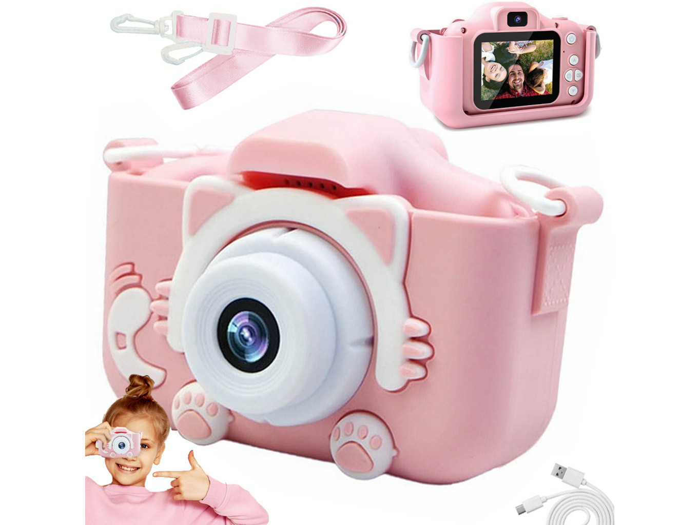 Kruzzel Dětský digitální fotoaparát KOČKA RŮŽOVÝ