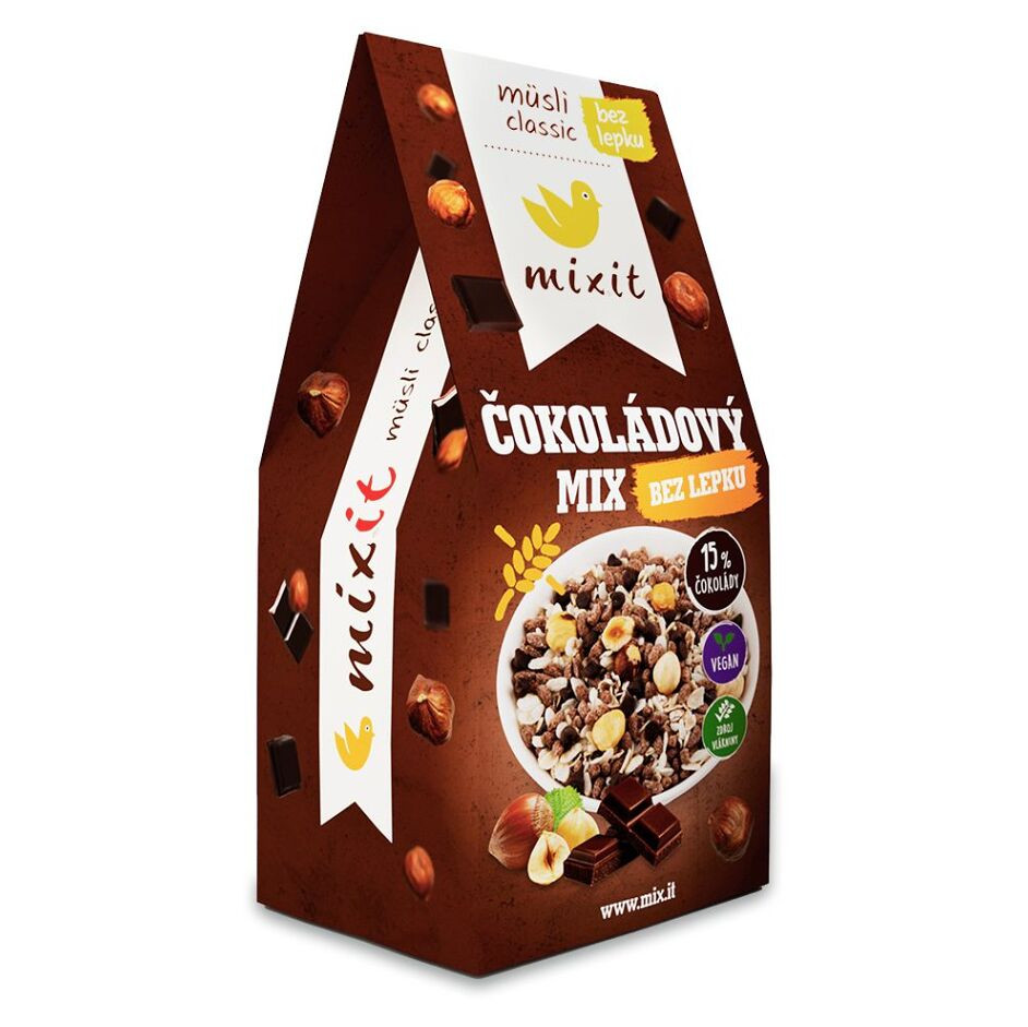 MIXIT Müsli classic čokoládový mix bez lepku 430 g, poškozený obal