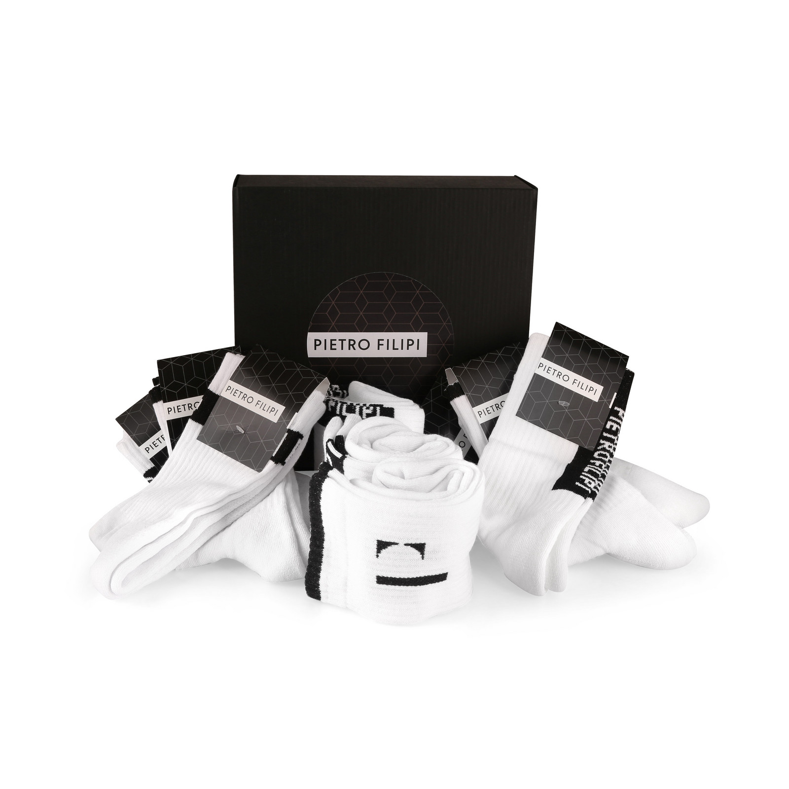 9PACK ponožky Pietro Filipi sportovní vysoké bílé (9POB1) XL