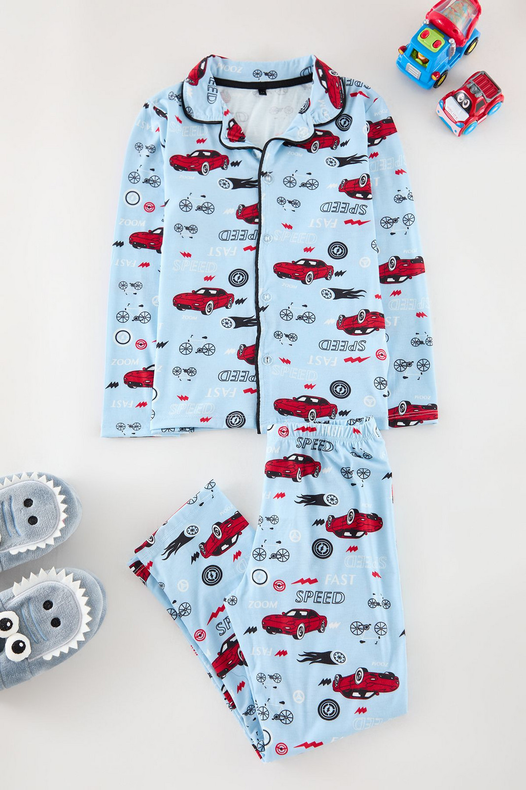 Trendyol Baby Blue Boy Printed Pajama Set Knitted Bottom-Top Set