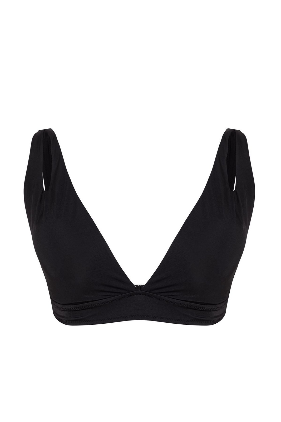 Trendyol Curve Black Deep V Neck Cut Out Detail Plus Size Bikini Top