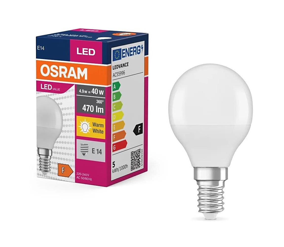 Osram VALUE E14 4,9W 5W, 5,5W /827 CLP40 miniglobe teplá