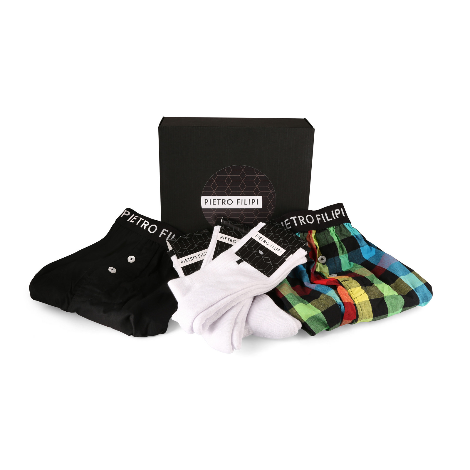 Pánská dárková sada 2PACK trenky a 3PACK bílé sportovní ponožky Pietro Filipi (3PG0V1) M, trenýrky