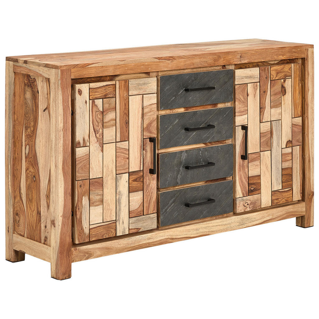 Livetastic ŠIROKÁ KOMODA, sheesham, šedá, přírodní barvy, 145/85/40 cm