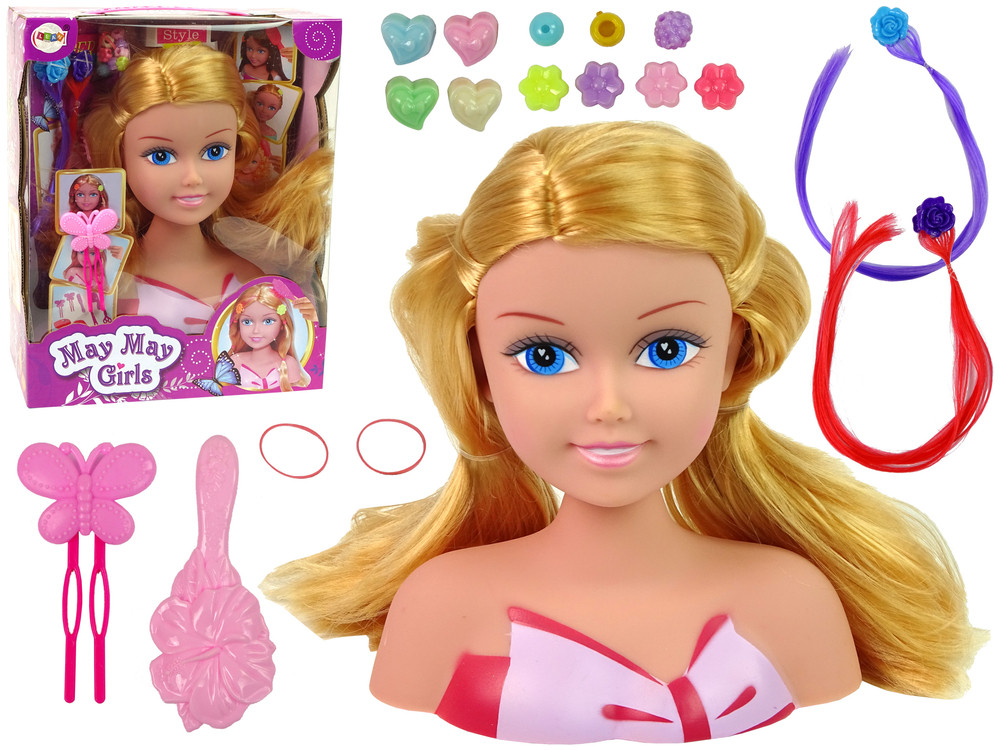 mamido Hlava panenky s korálky a barevnými sponkami