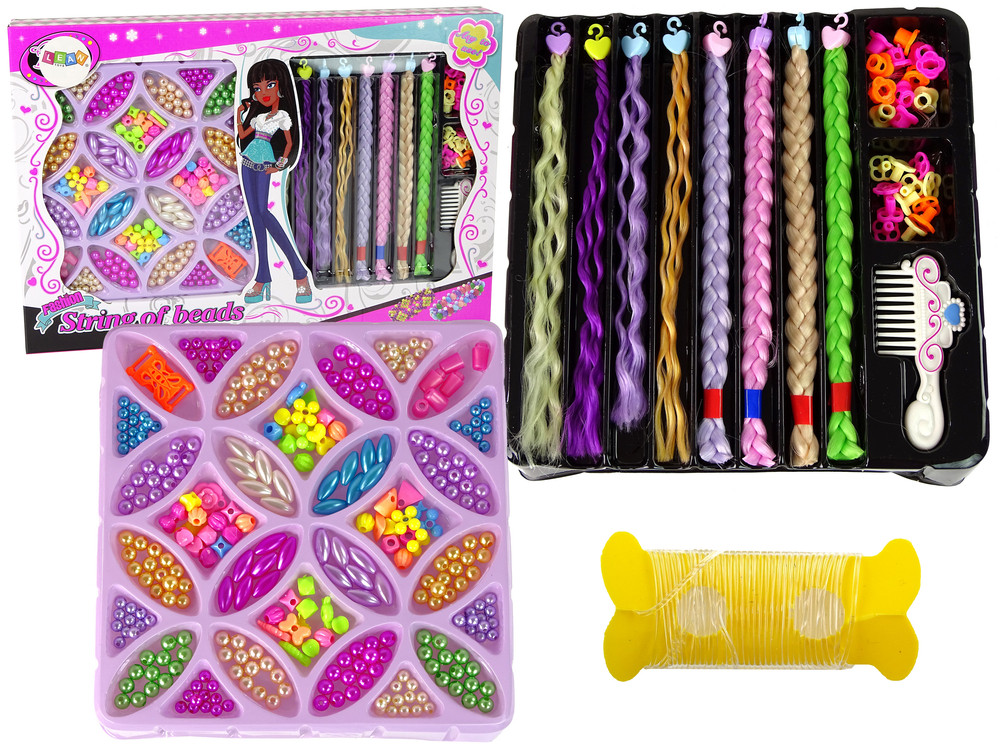 mamido Barevná sada korálků na vlasy s copánky