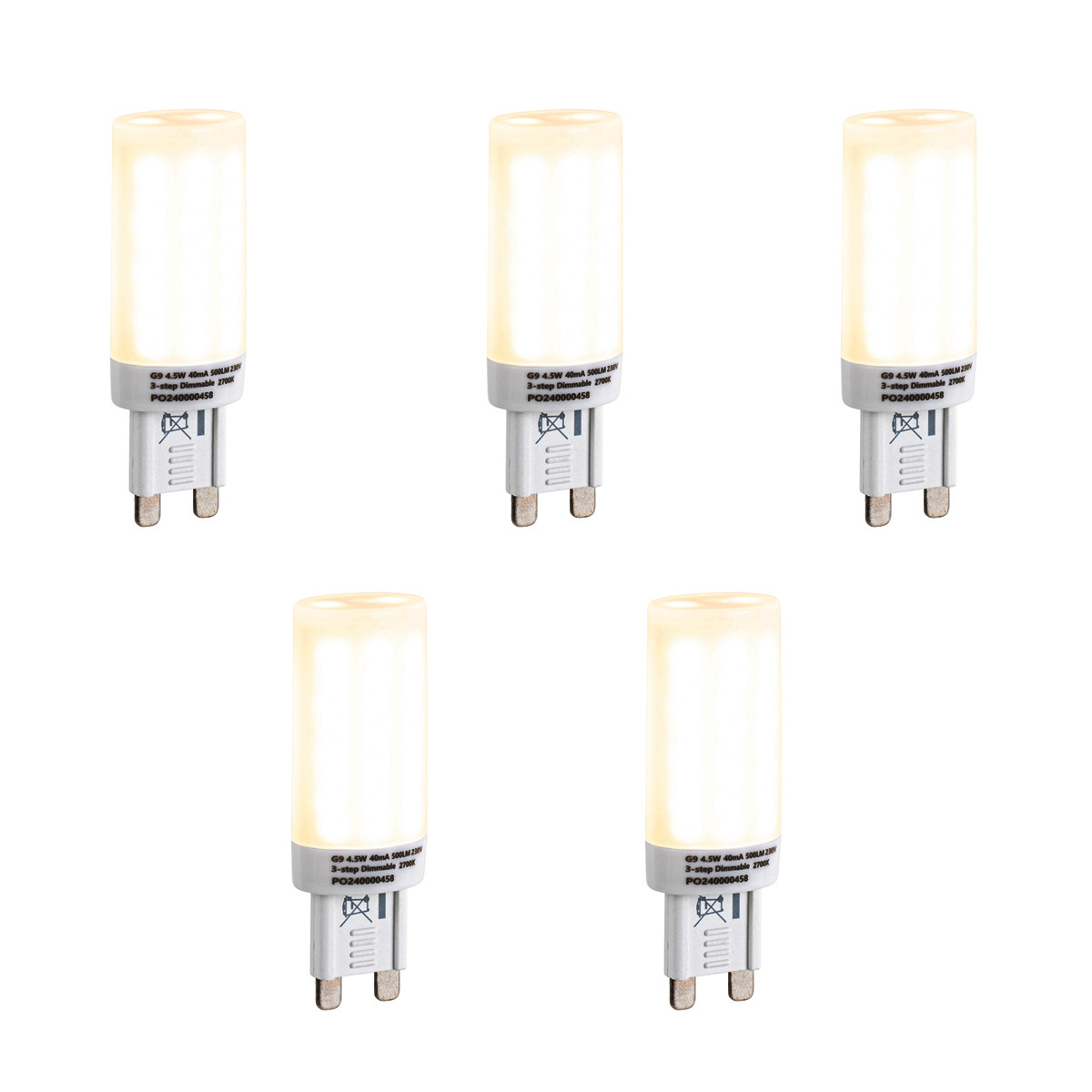 Set van 5 G9 3-staps dimbare LED lampen opaal 4.5W 500 lm 2700K