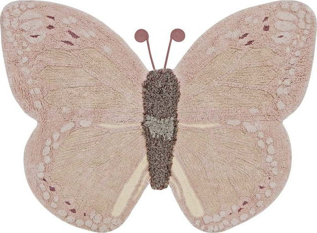 Světle růžovo-béžový pratelný ručně tkaný bavlněný dětský koberec 90x120 cm Baby Butterfly – Lorena Canals