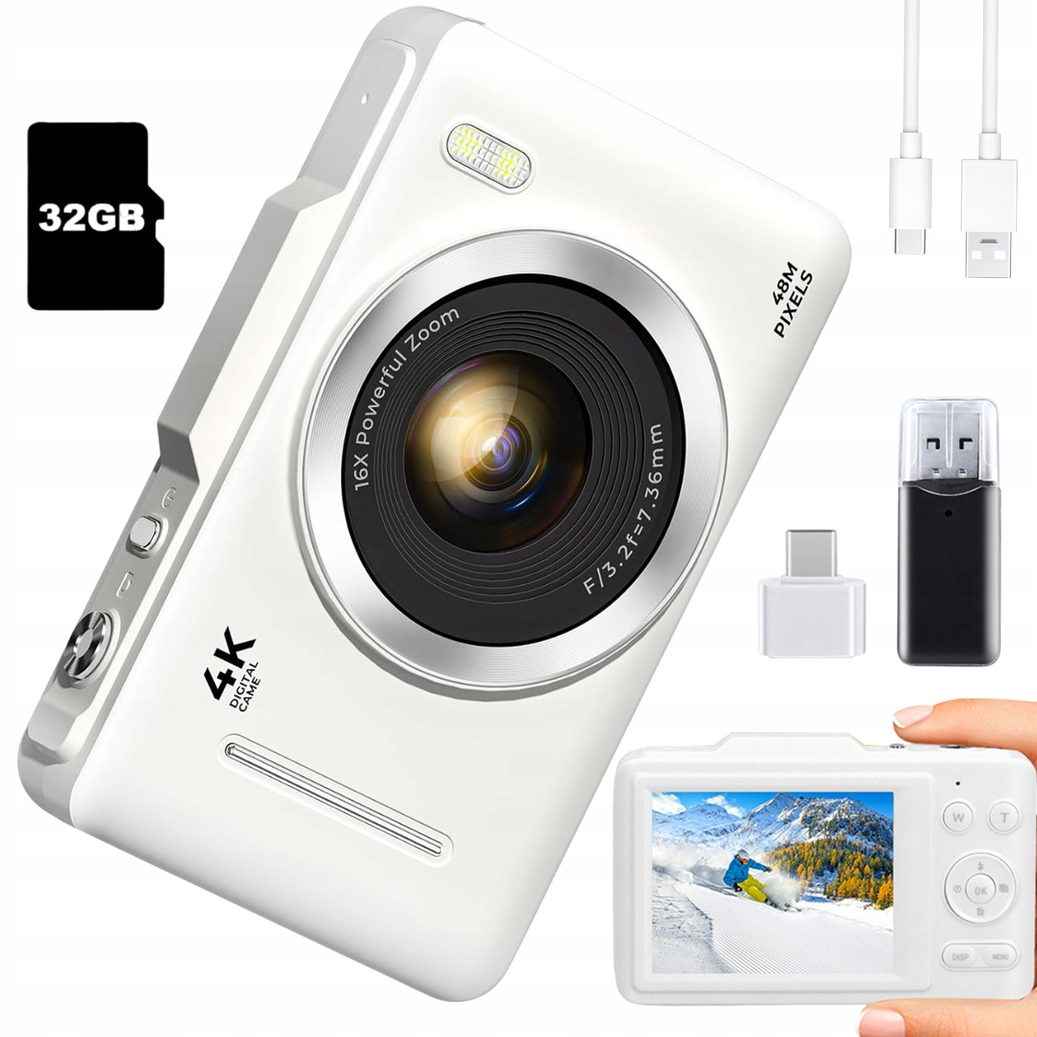 Digitální Fotoaparát Fhd 1080P 48MP 16xZOOM 32GB Karta Pro Děti