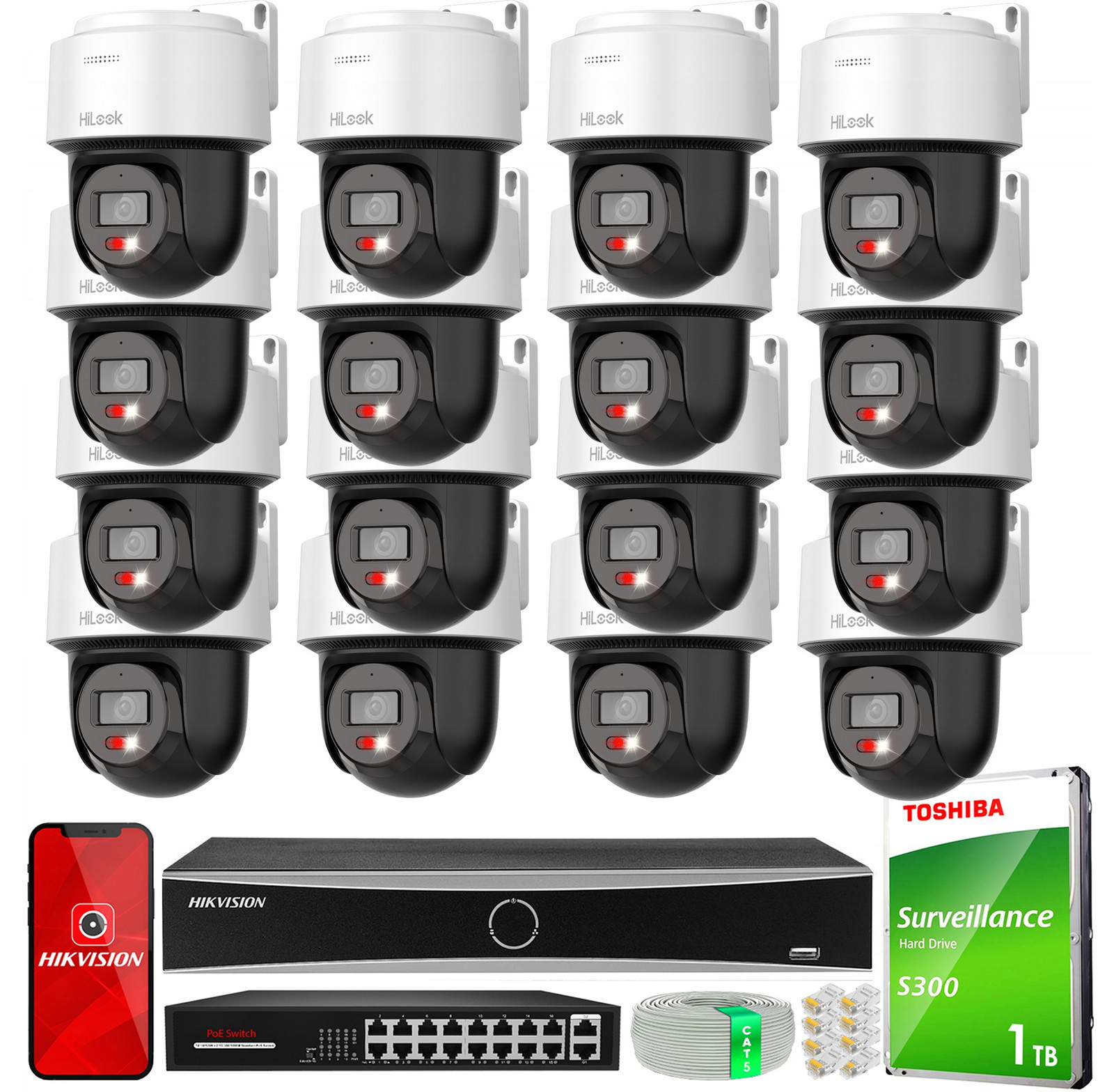 Ip monitorovací set 16 kamer PTZ-N4MP-P 4Mpx PoE HiLook by Hikvision