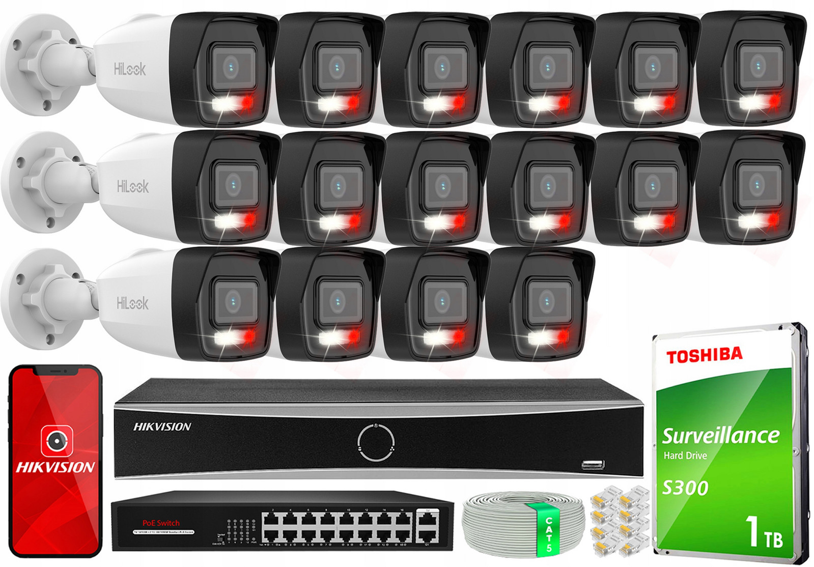 Ip monitoring 16 kamer IPCAM-B6-30DL 6Mpx HiLook by Hikvision