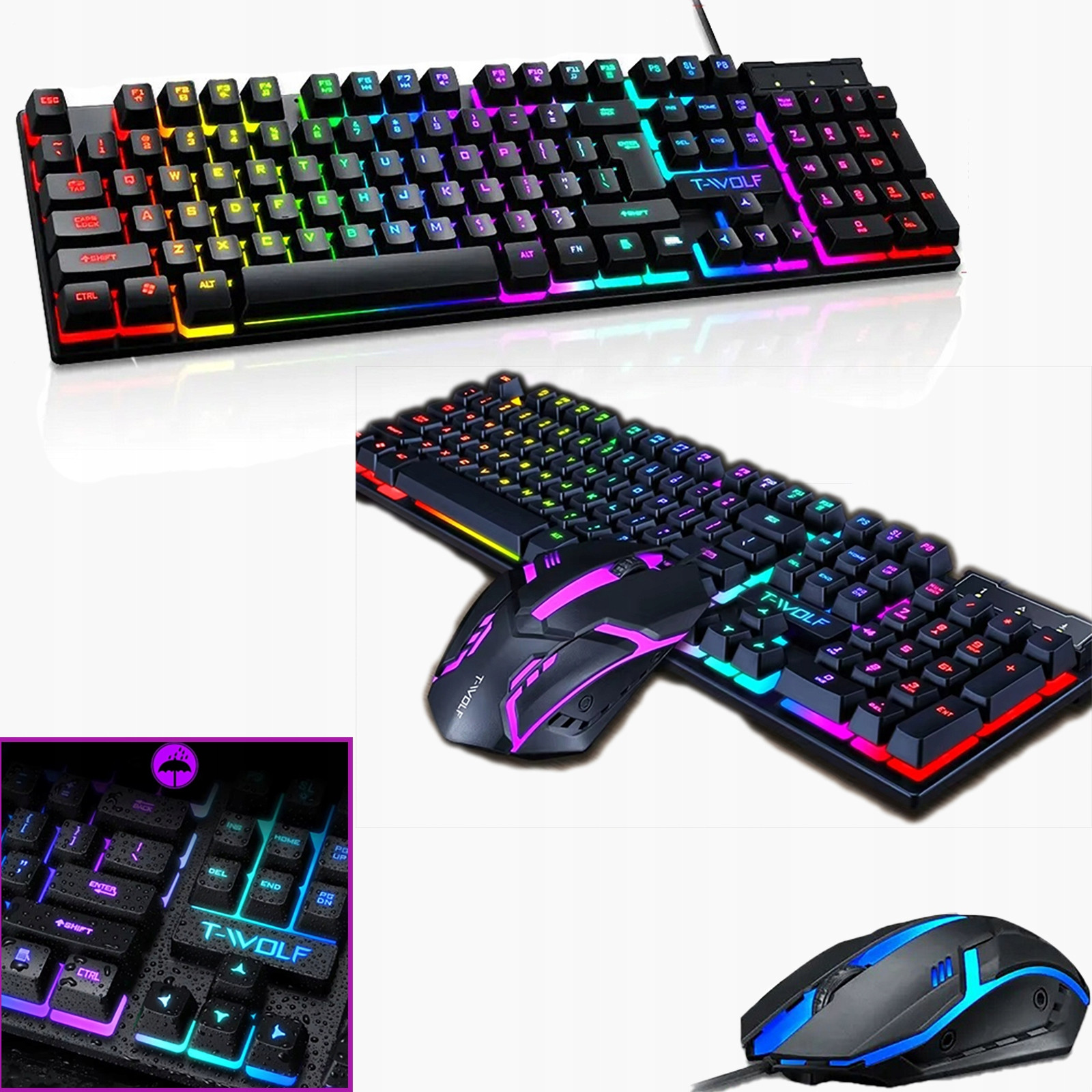 Černá Rgb Podsvícená Klávesnice Pro Hráče Herní Led Myš Bonus