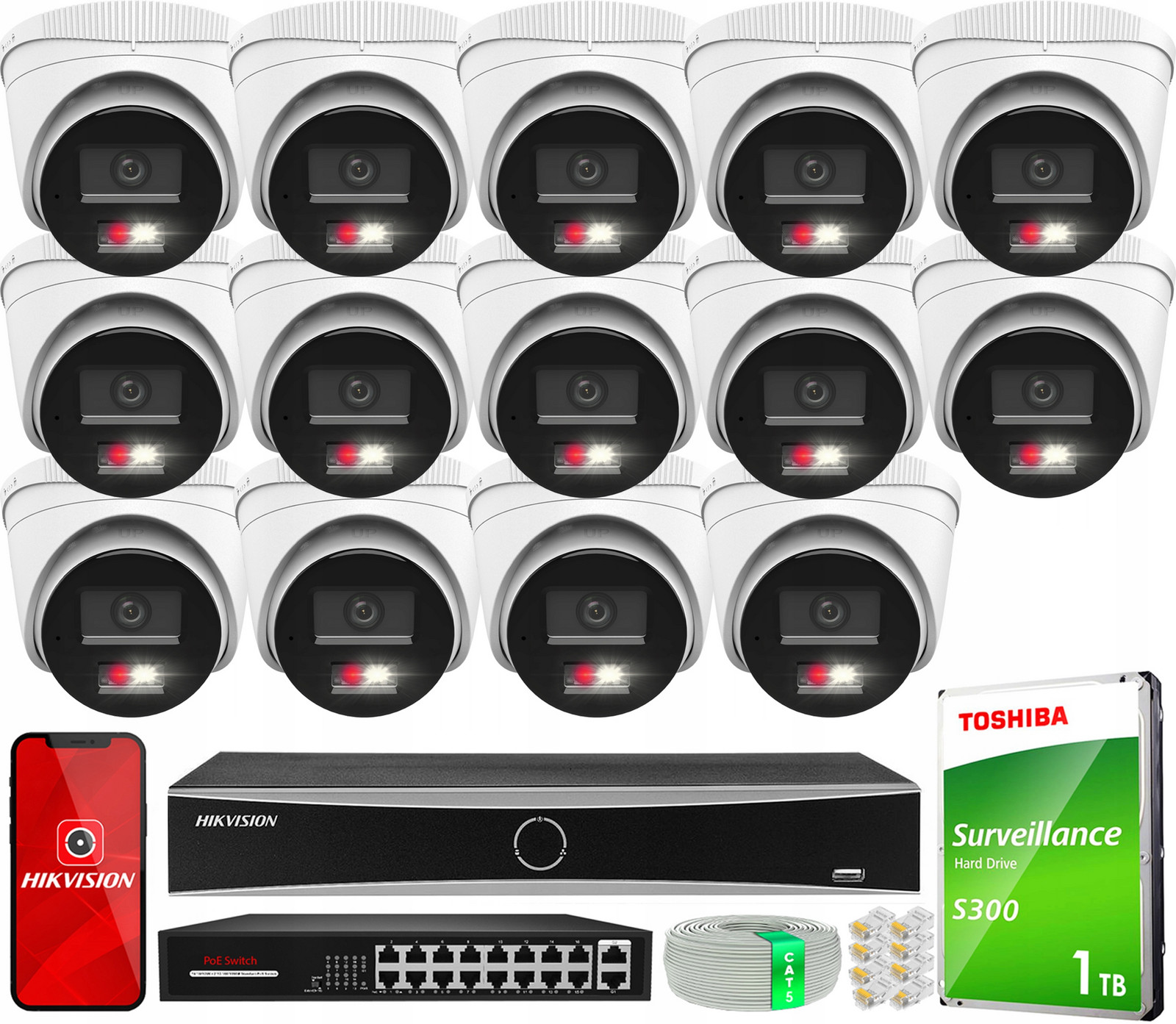 Sada pro Ip monitoring 14x IPCAM-T6-30DL 6Mpx PoE HiLook by Hikvision