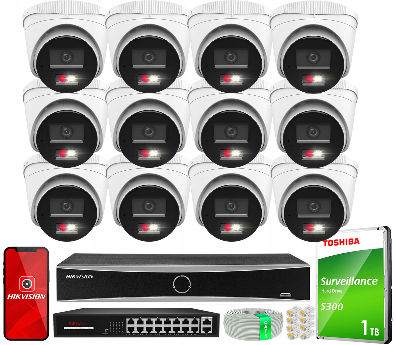 Ip monitorovací set 12x IPCAM-T6-30DL 6Mpx PoE HiLook by Hikvision