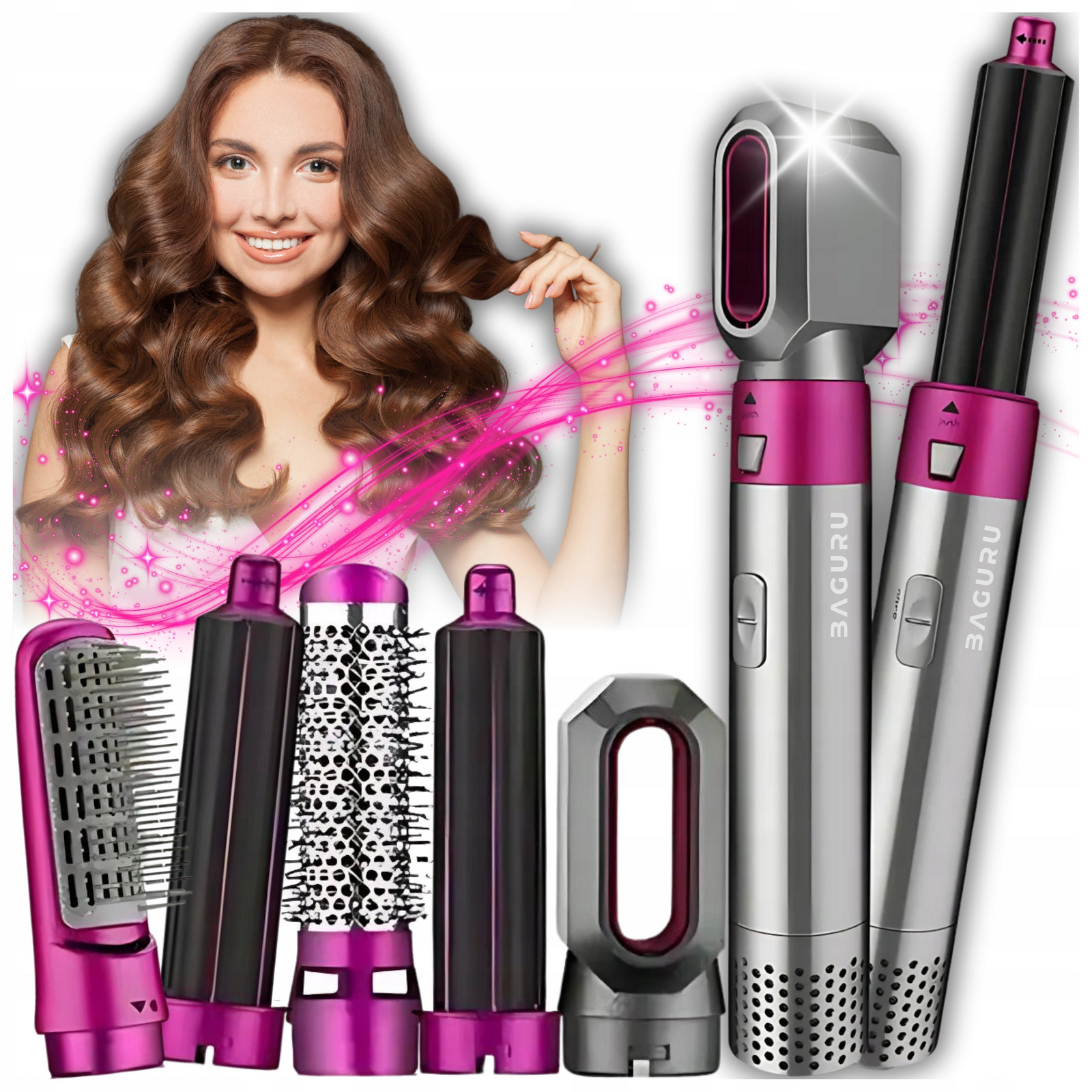 Vysoušeč Vlasů Fén Multifunkční Kulma Pro Styling Silná 5v1