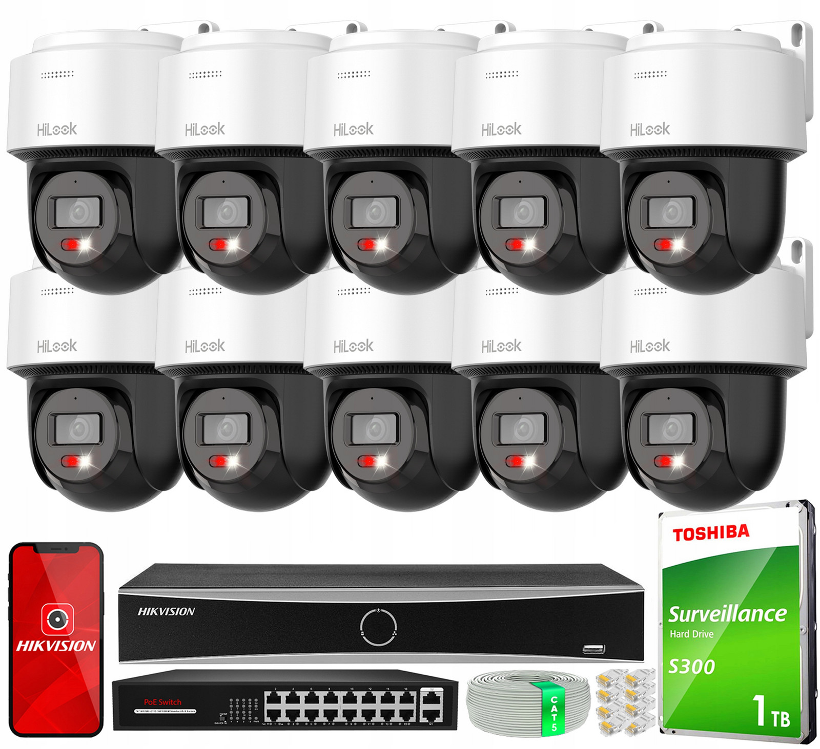 Ip monitorovací set 10 kamer PTZ-N4MP-P 4Mpx PoE HiLook by Hikvision