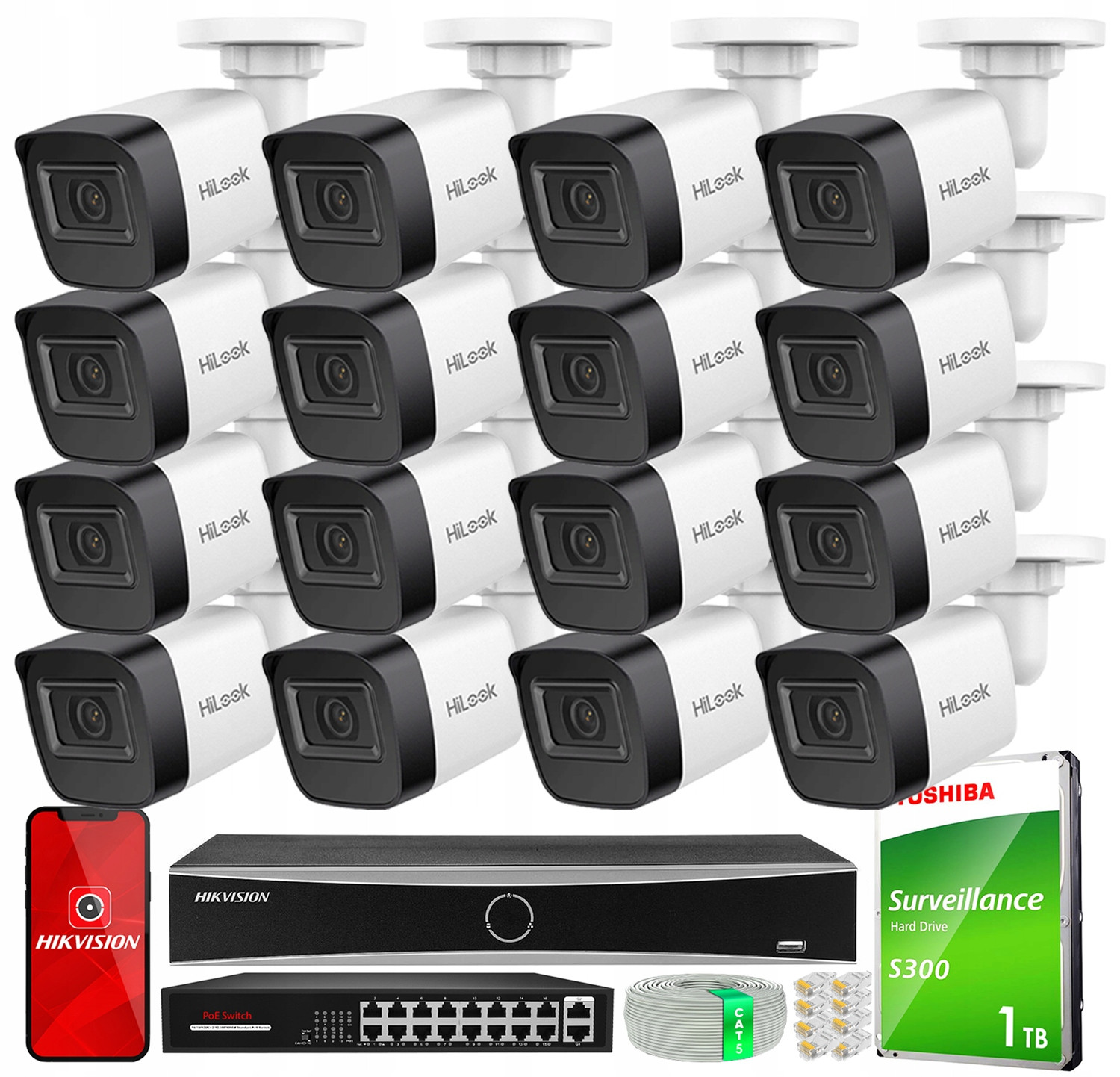 Ip monitorovací set 16 Full Hd PoE kamer IPCAM-B2-P HiLook by Hikvision