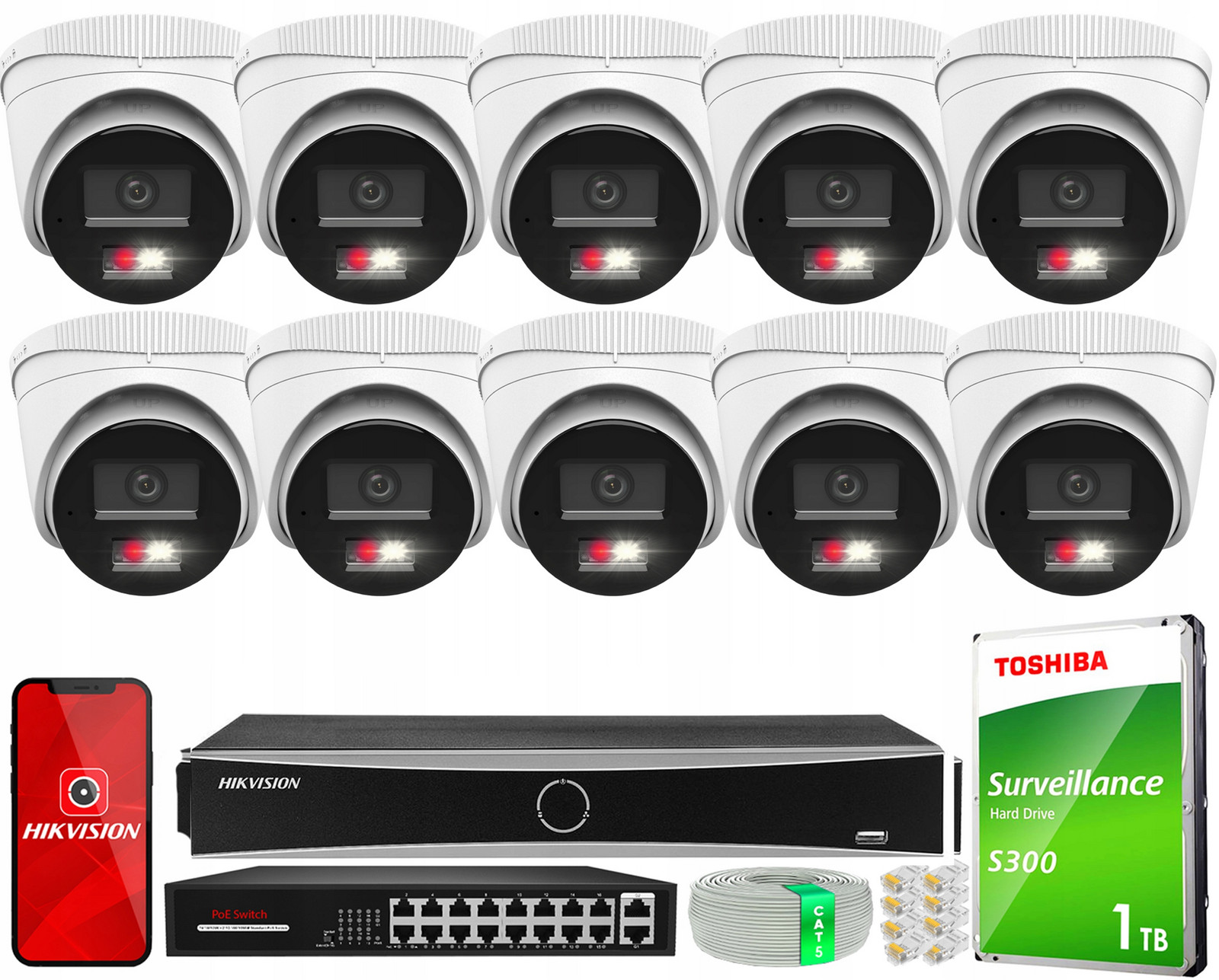 Ip monitorovací set 10x IPCAM-T6-30DL 6Mpx PoE HiLook by Hikvision