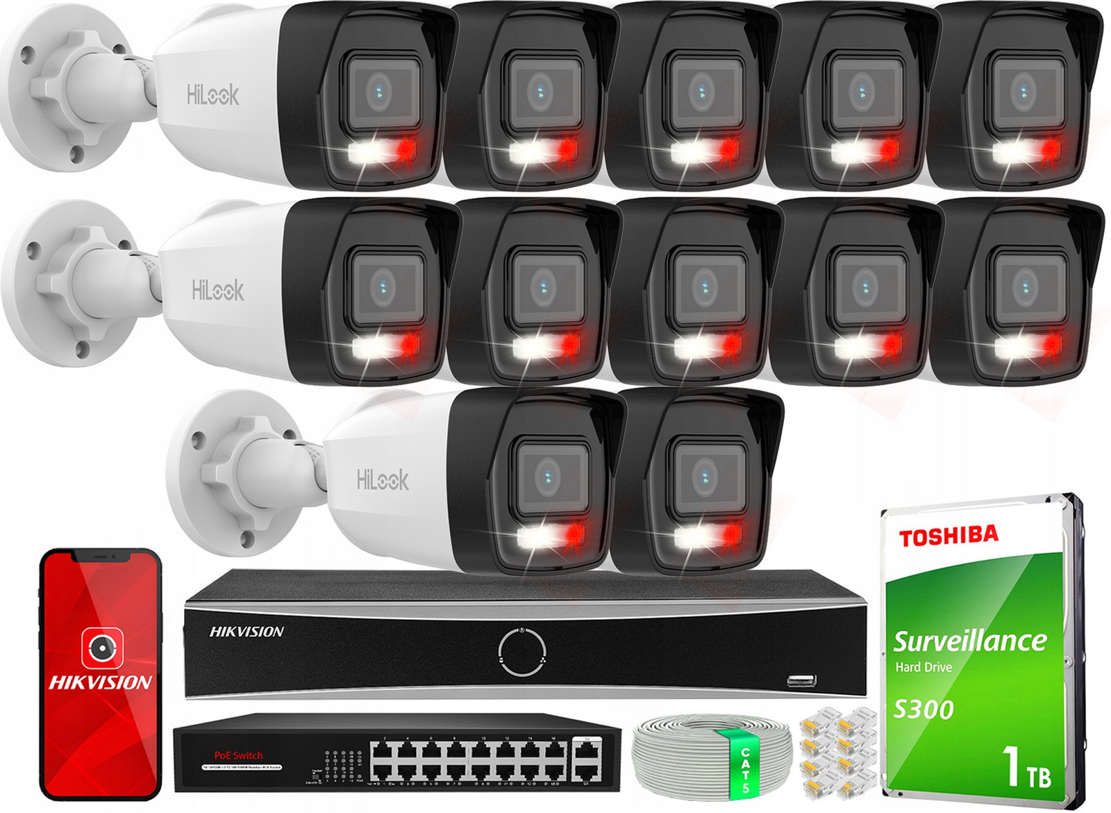 Ip monitoring 12 kamer IPCAM-B6-30DL 6Mpx HiLook by Hikvision