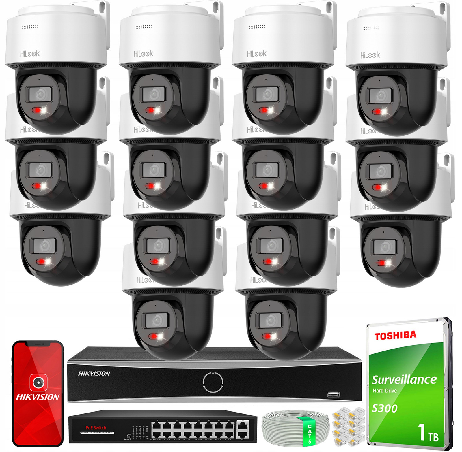 Ip monitorovací set 14 kamer PTZ-N4MP-P 4Mpx PoE HiLook by Hikvision