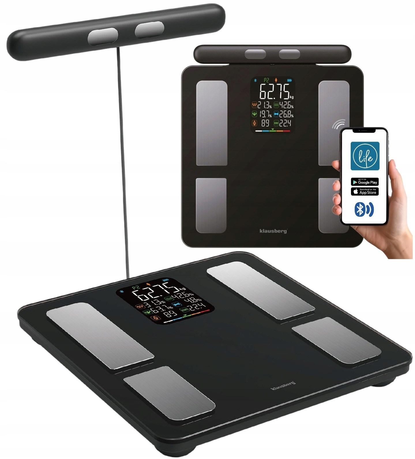 Koupelnová váha s rukojetí, elektronická, přesné složení těla, černá