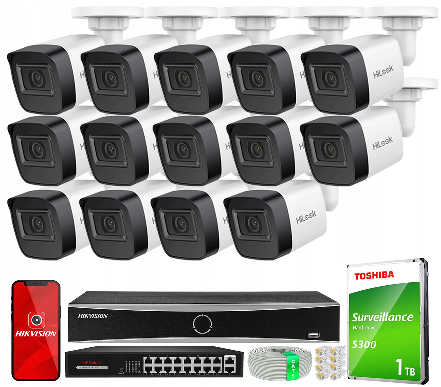 Ip monitorovací set 14 Full Hd PoE kamer IPCAM-B2-P HiLook by Hikvision