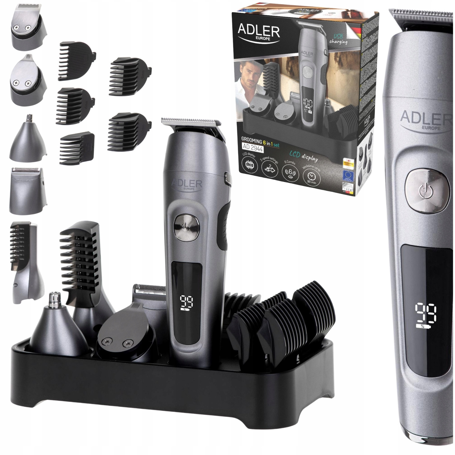 Zastřihovač pro Zastřihování Holení Vlasů Vousy Těla Sada 6v1 IPX6